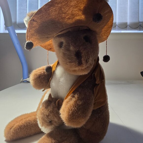 Kangaroo with Joey in Pouch Stuffed Animal Plush w/ Vest/Hat - Picture 6 of 6